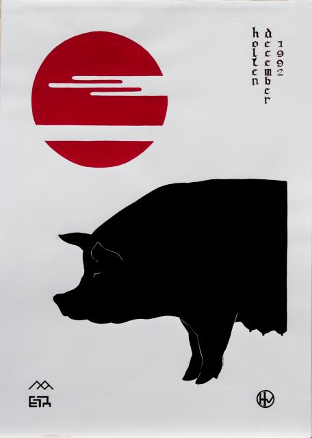 Varken met opkomende zon.